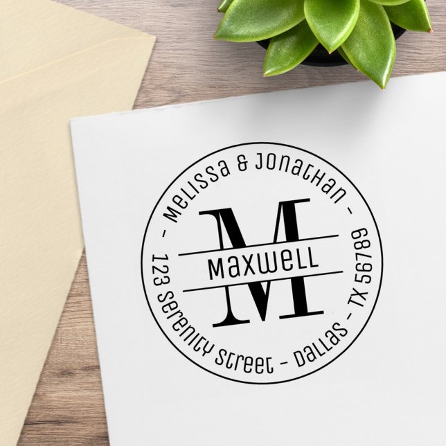 Monogram Couple Family Round Address 2 Gummistempel (Von Creator hochgeladen)
