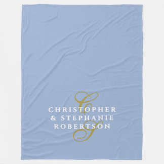 Monogram Couple Minimalist Blue Gold White Chic Fleecedecke