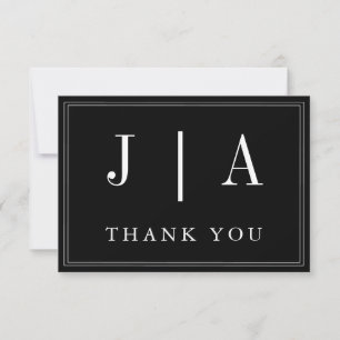 Monogram Couple Name Modern Simple Black and White Dankeskarte