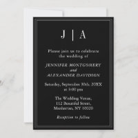 Monogram Couple Name Modern Simple Black and White