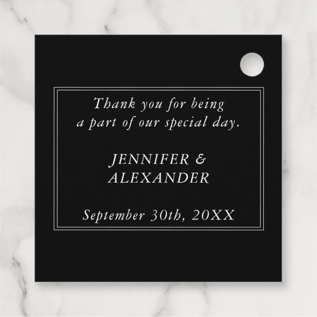 Monogram Couple Name Modern Simple Black and White Geschenkanhänger (Rückseite)