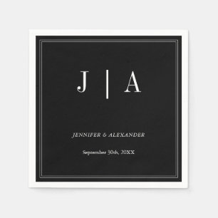 Monogram Couple Name Modern Simple Black and White Serviette