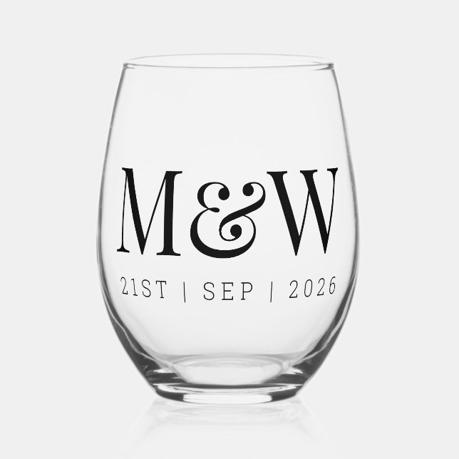 Monogram Couple's Modern Initials Wedding Weinglas Ohne Stiel (Vorderseite)