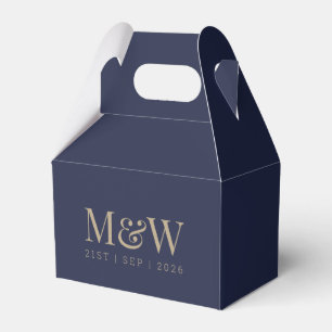 Monogram Couple's Modern Wedding Gold Navy Geschenkschachtel