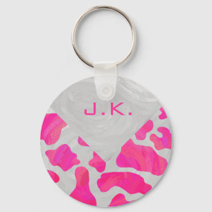 Monogram Cow Hot Pink and White Print Schlüsselanhänger