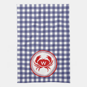 Monogram Crab & Blue Gingham Kitetücher Geschirrtuch