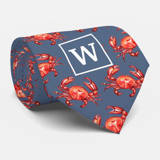 Monogram Crab Pattern Navy Krawatte (Gerollt)