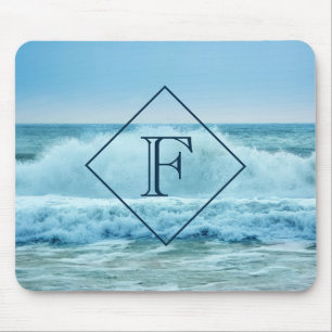 Monogram CrashWaves Blue Ocean Beach Foto Mousepad