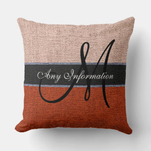Monogram Cream & Brown Burlap Rustic Jute Kissen