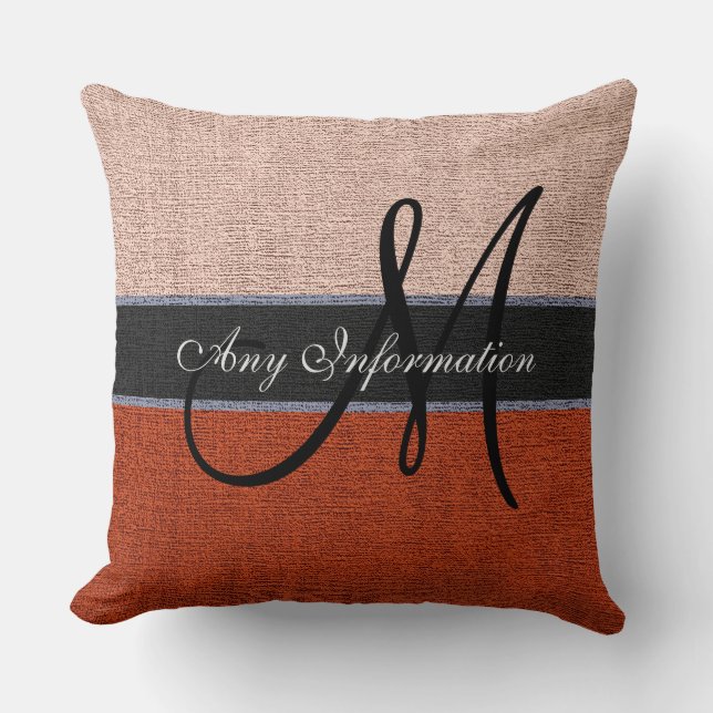 Monogram Cream & Brown Burlap Rustic Jute Kissen (Vorderseite)