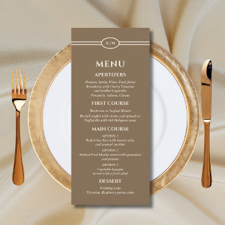 Monogram Cream Brown Christian Wedding Menu Menükarte
