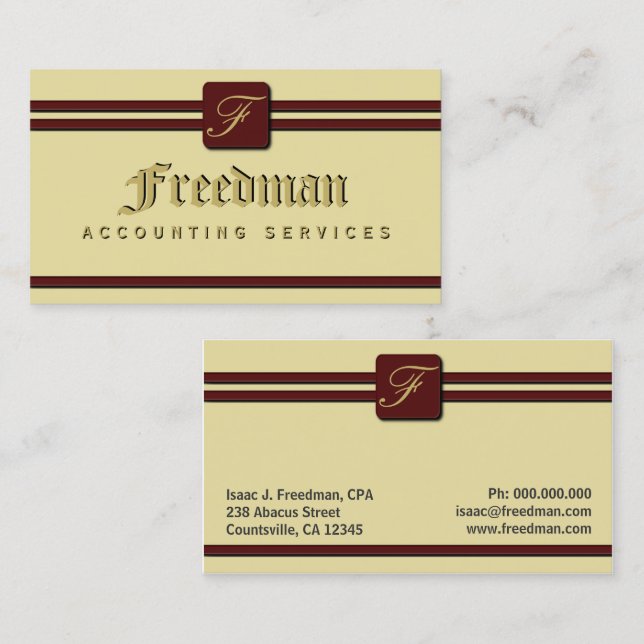 Monogram Cream Burgundy Beruflich Accountant Visitenkarte (Vorne/Hinten)