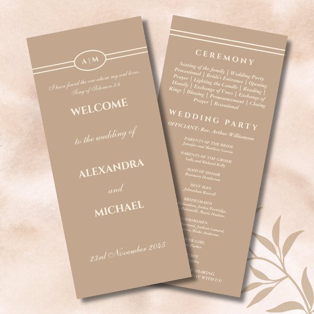Monogram Cream Taupe Christian Wedding Program Programm (Von Creator hochgeladen)