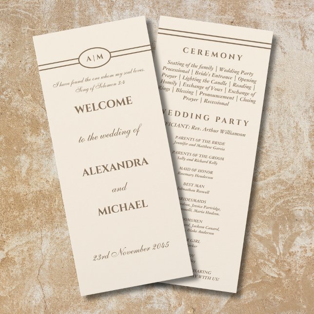 Monogram Cream Taupe Christian Wedding Program Programm (Von Creator hochgeladen)