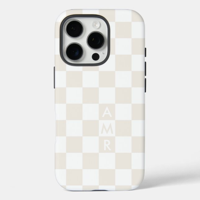 Monogram Cream White Checkered Pattern Case-Mate iPhone Hülle (Rückseite)