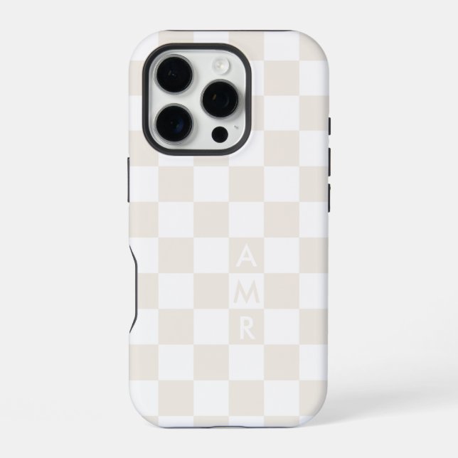 Monogram Cream White Checkered Pattern iPhone Hülle (Rückseite)