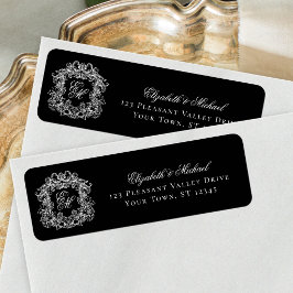 Monogram Crest Black Wedding Return Address