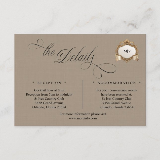 Monogram Crest Details Enclosure Card Begleitkarte (Vorderseite)