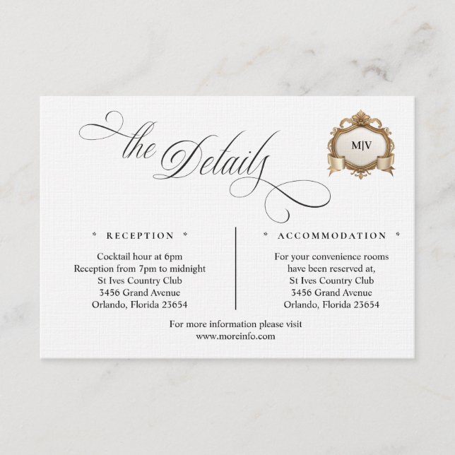 Monogram Crest Details Enclosure Card Begleitkarte (Vorderseite)