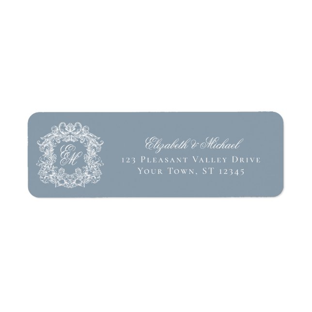 Monogram Crest Dusty Blue Wedding Return Address (Vorne)