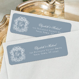 Monogram Crest Dusty Blue Wedding Return Address