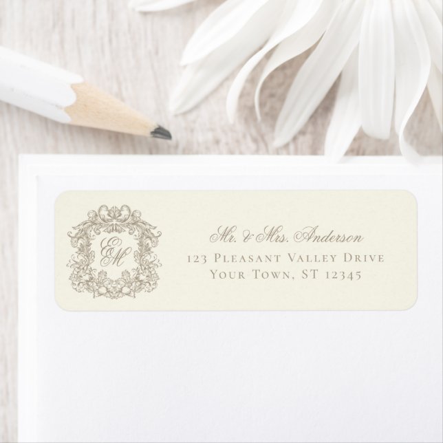 Monogram Crest Ivory Wedding Return Address (Insitu)
