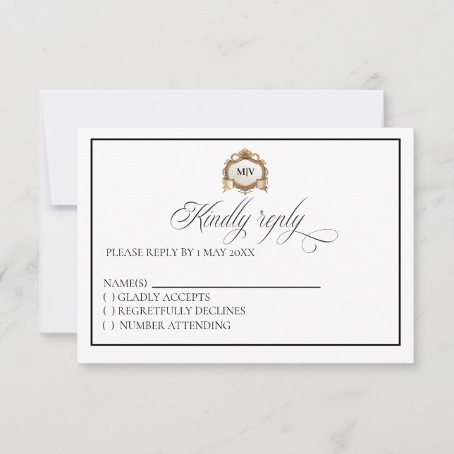 Monogram Crest RSVP card Karte (Vorderseite)