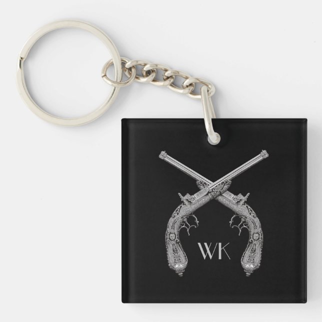 Monogram Crossed Pistolen Black Schlüsselanhänger (Vorderseite)
