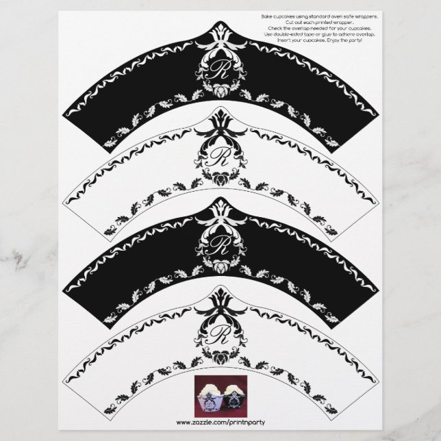 Monogram Cupcake Wrapper Black and White Motifs (Vorderseite)