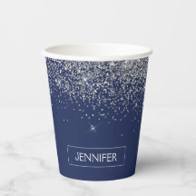 Monogram-Cups für Navy Blue Silver Glitzer