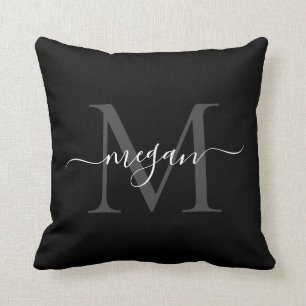 Monogram Cushion - Add your Name - Black/White Kissen