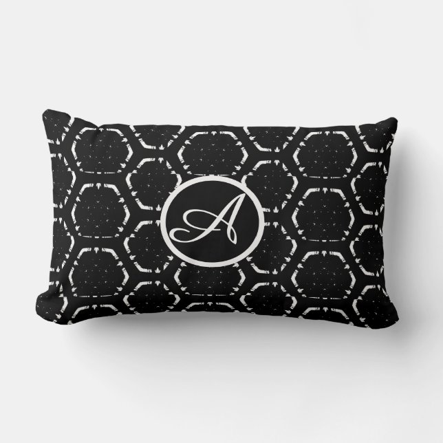 Monogram Custom B&W Lumbar Pillow personalisieren Lendenkissen (Vorderseite)