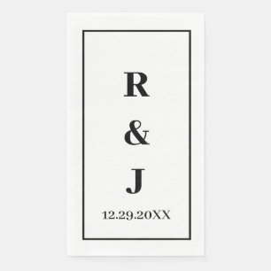 Monogram Custom Couple Name Schwarz-weiß Elegant Serviette