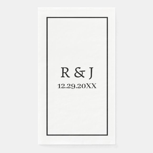 Monogram Custom Couple Name Wedding Schwarz-weiß Serviette (Vorderseite)