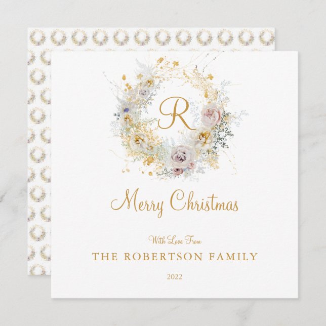 Monogram Custom Family Name Christmas Card (Vorne/Hinten)