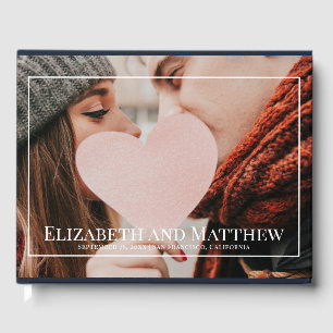 Monogram Custom Foto on White Frame Wedding Gästebuch