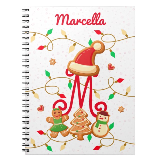 Monogram Custom Gingerbrett Red Notizblock (Vorderseite)