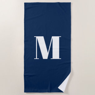 Monogram Custom Initial Marine Blau, modern Strandtuch