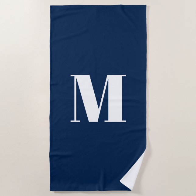 Monogram Custom Initial Marine Blau, modern Strandtuch (Vorderseite)