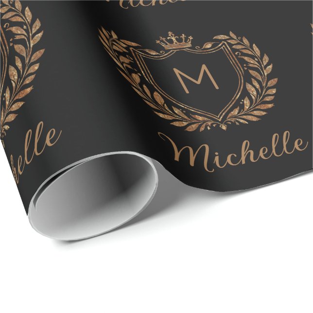 Monogram Custom Luxury Black Gold mit elegantem Sc Geschenkpapier (Rolleneckpunkt)