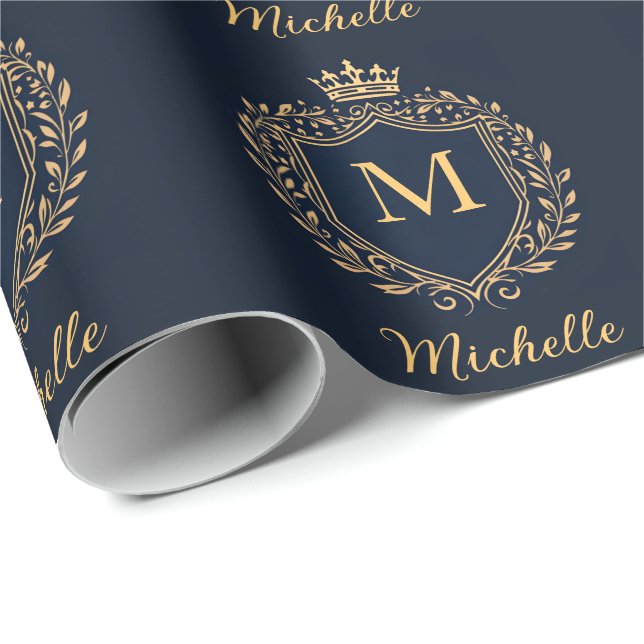 Monogram Custom Luxury Black Gold mit elegantem Sc Geschenkpapier (Rolleneckpunkt)