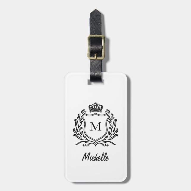 Monogram Custom Luxury Schwarz-weiß Gepäckanhänger (Vorderseite vertikal)