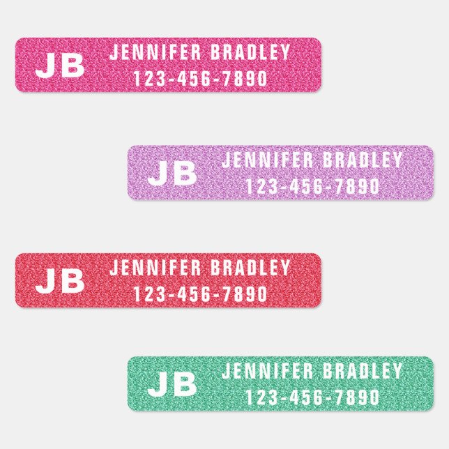 Monogram Custom Personalisiert Name Girl Glitzer Etiketten (Gruppe)