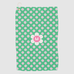 Monogram Custom Retro Daisies Pink und Green Golfhandtuch