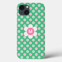 Monogram Custom Retro Daisies Pink und Green Sherp