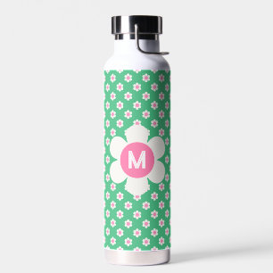 Monogram Custom Retro Daisies Pink und Green Trinkflasche