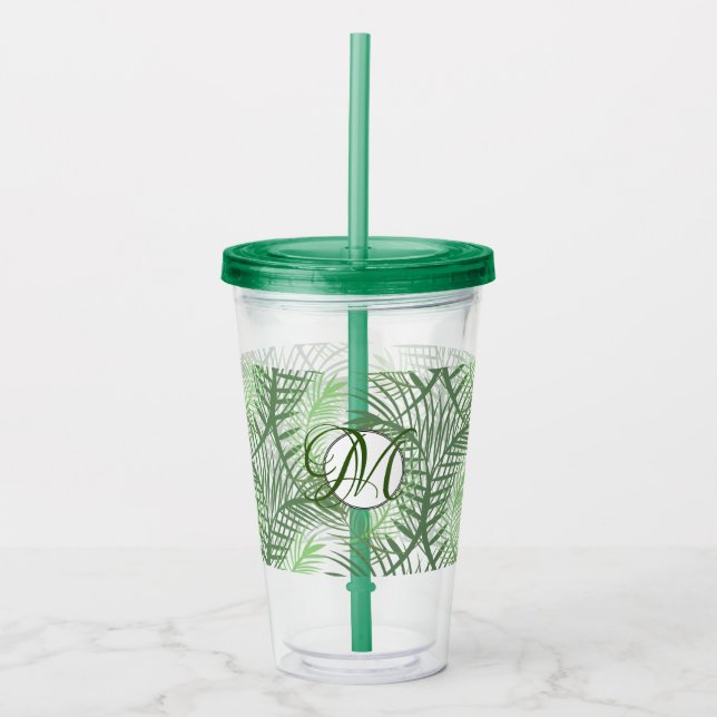 Monogram Custom Tropical Palm Blätter Acryltrinkbecher (Vorderseite)