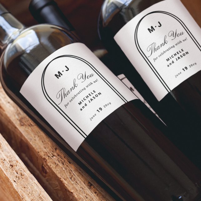 Monogram Custom Vielen Dank White Black Arch Weddi Weinetikett (Von Creator hochgeladen)