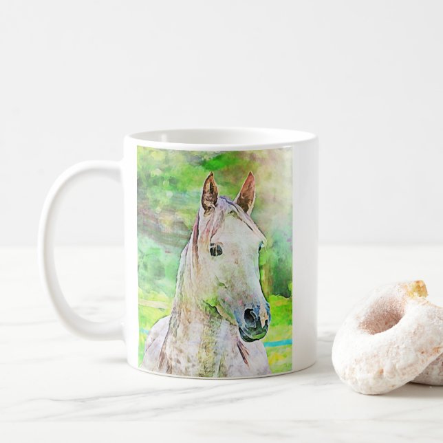 Monogram Custom Watercolor Style Pferd Kaffeetasse (Mit Donut)