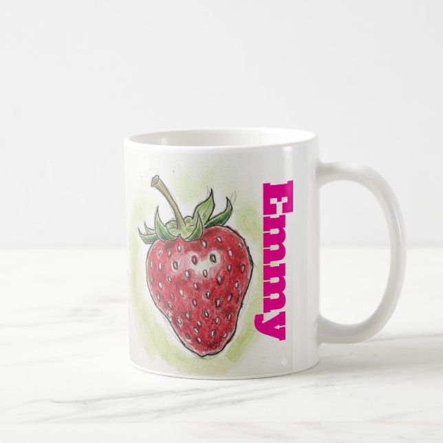 Monogram cute birthday girly Watercolor strawberry Kaffeetasse (Rechts)